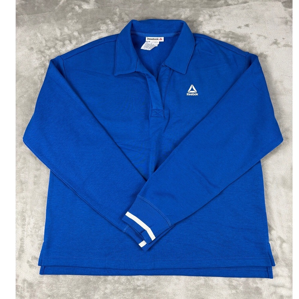Reebok Mens Royal Blue Long Sleeve Polo Sweatshirt Graphic Back Size M